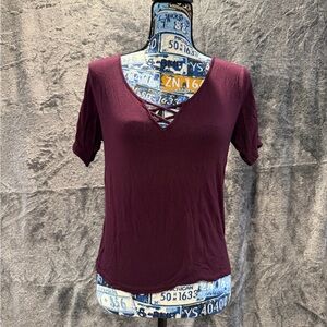 American Dream Burgundy V-Neck Top | Medium
